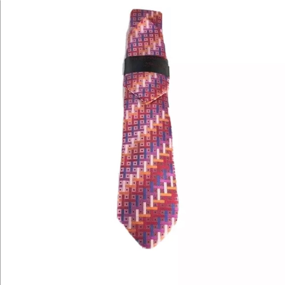 Steven Land Men's Tie & Matching Hanky Set Coral Cobalt Blue Orange Pink White